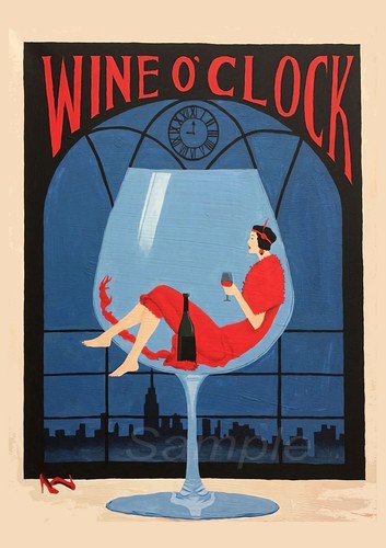 Vintage wine clock poster - vintage,