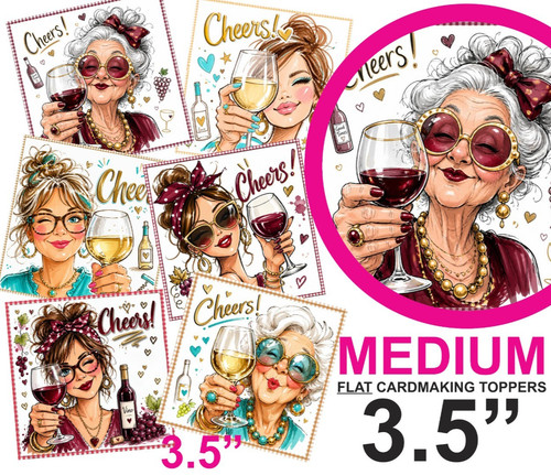 Wine ladies card toppers - ladies,